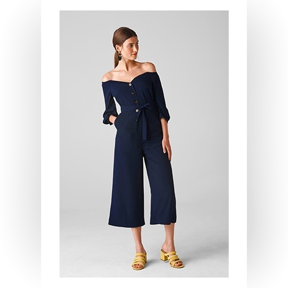 WHISTLES Carina Off The Shoulder Jumpsuit Navy 8